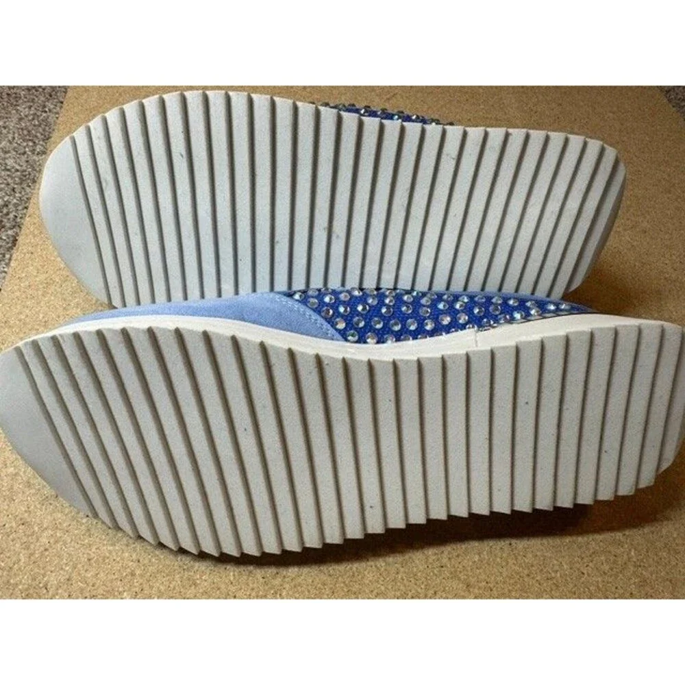 Kenneth Cole Reaction Platform Sneaker Womens 8.5 Blue Suede Rhinestone  NWOT